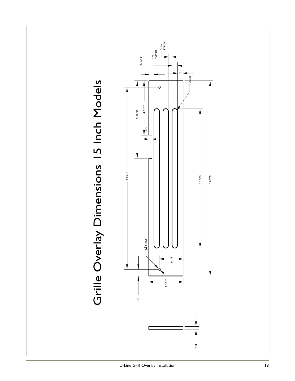 Grille ov erla y dimensions 15 inch models | U-Line 2175WCC User Manual | Page 15 / 20