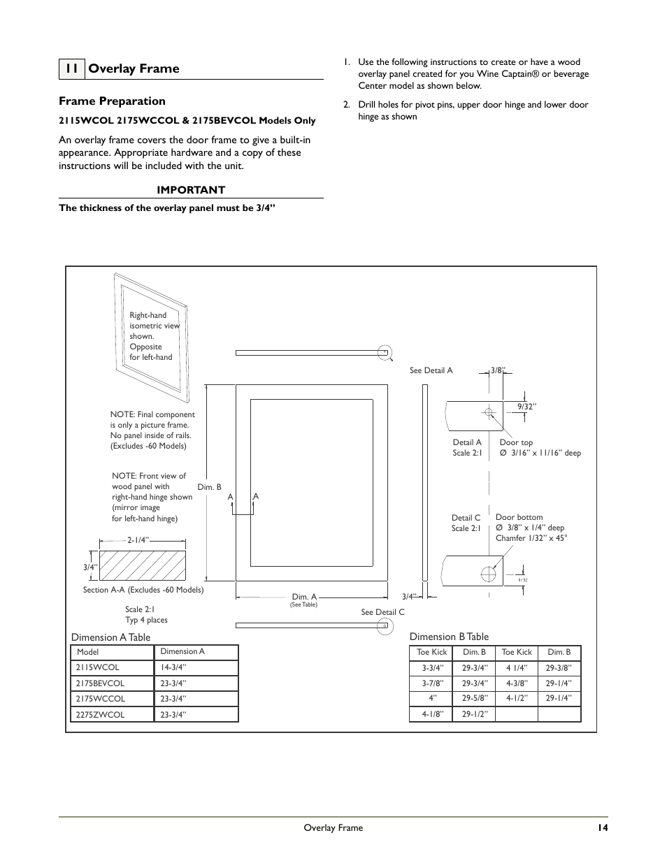 11 overlay frame, Frame preparation | U-Line 2175WCC User Manual | Page 16 / 20