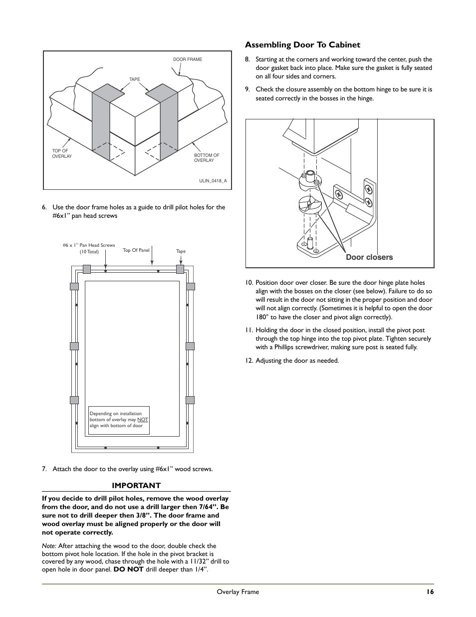Assembling door to cabinet | U-Line 2175WCC User Manual | Page 18 / 20