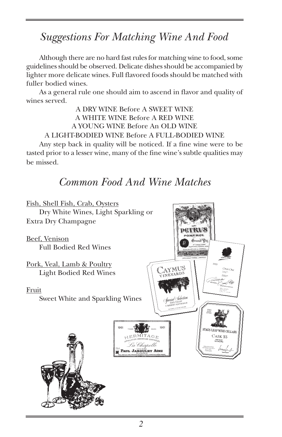 Suggestions for matching wine and food, Common food and wine matches | U-Line Wine Captain Cooler User Manual | Page 7 / 18