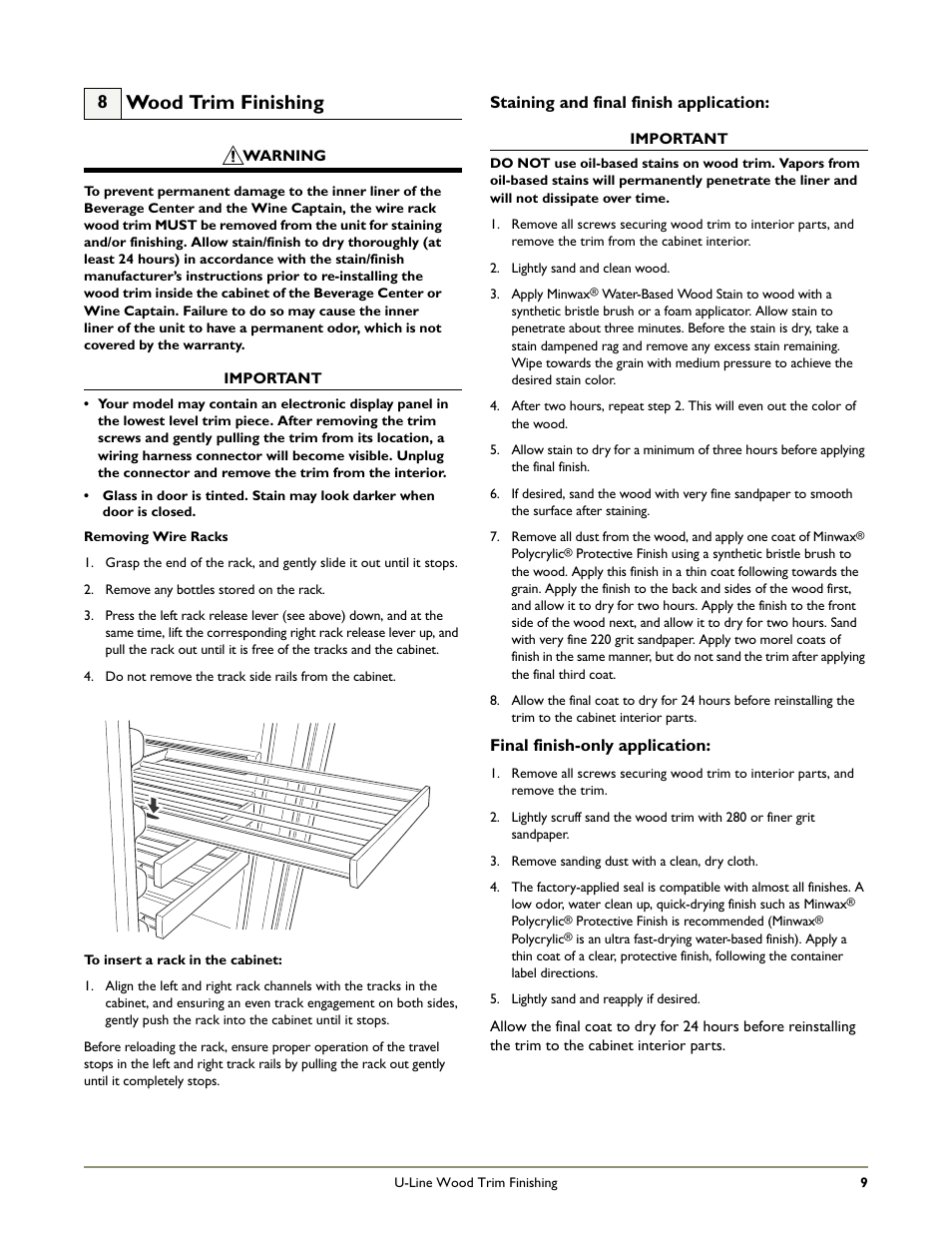 Wood trim finishing | U-Line 75F User Manual | Page 11 / 14