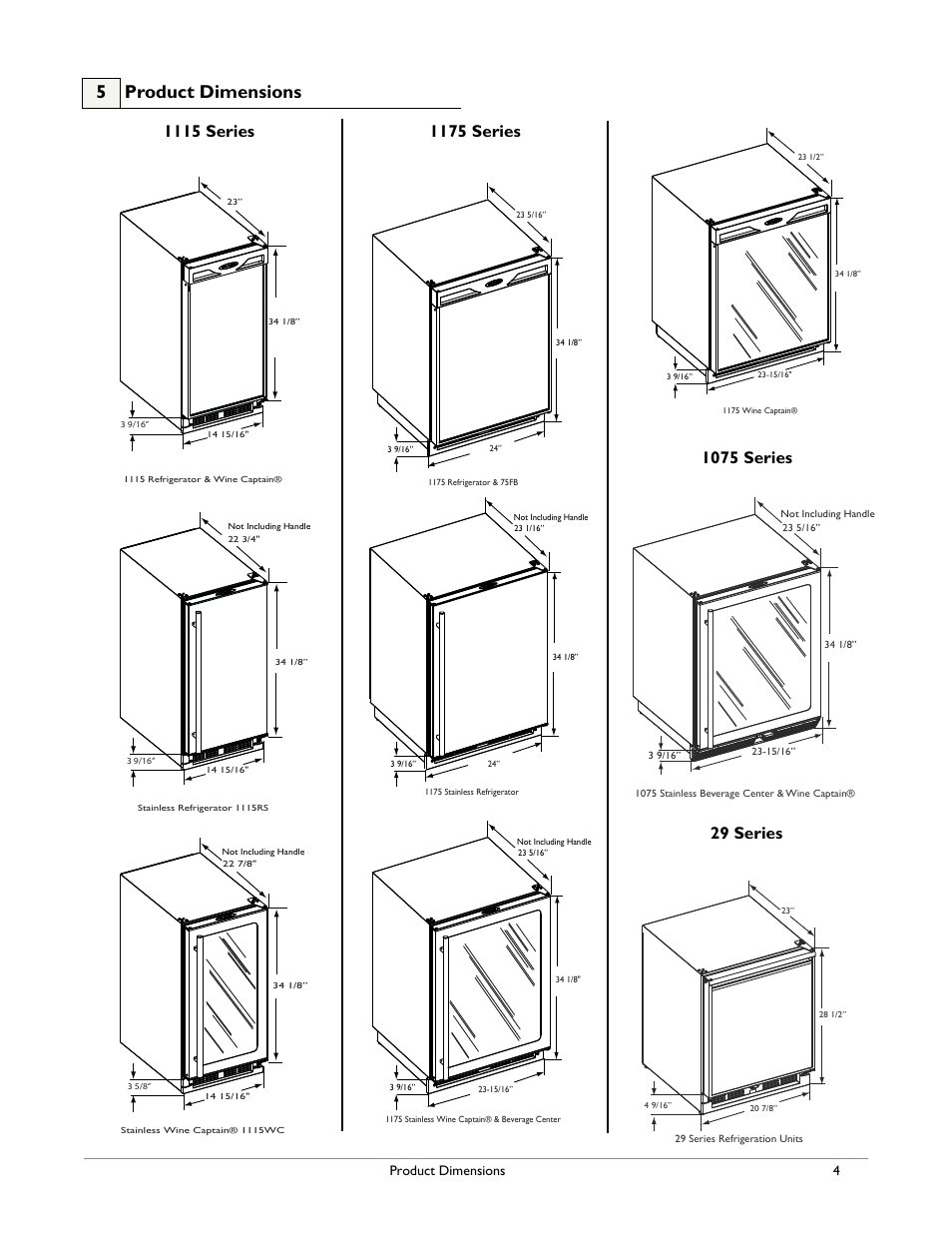 5 product dimensions, 29 series, Product dimensions 4 | U-Line 75F User Manual | Page 6 / 14