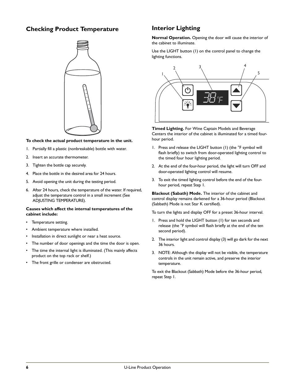 Checking product temperature interior lighting | U-Line 1115R User Manual | Page 8 / 24