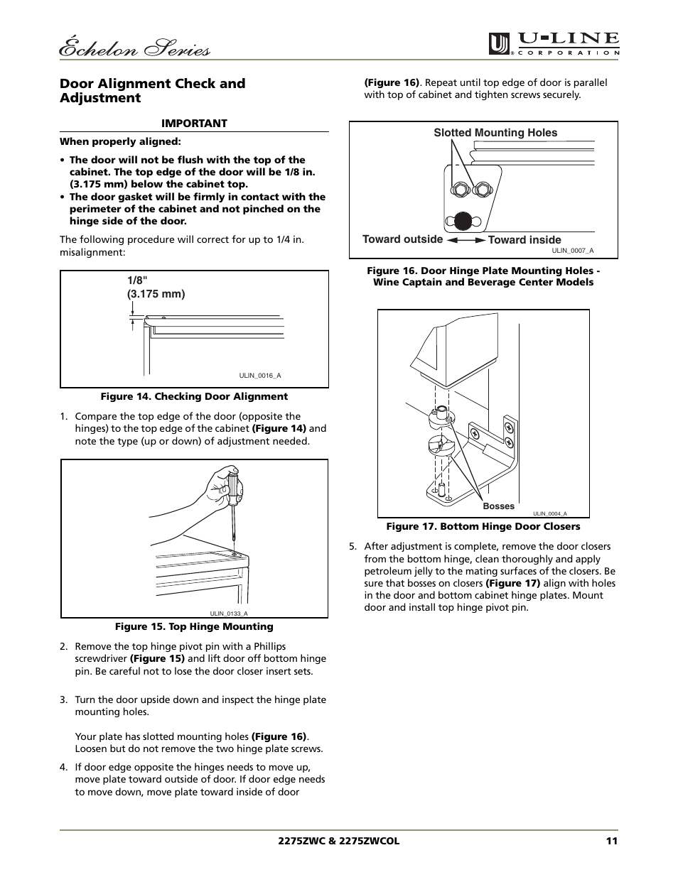 Door alignment check and adjustment | U-Line 2275ZWC User Manual | Page 13 / 20
