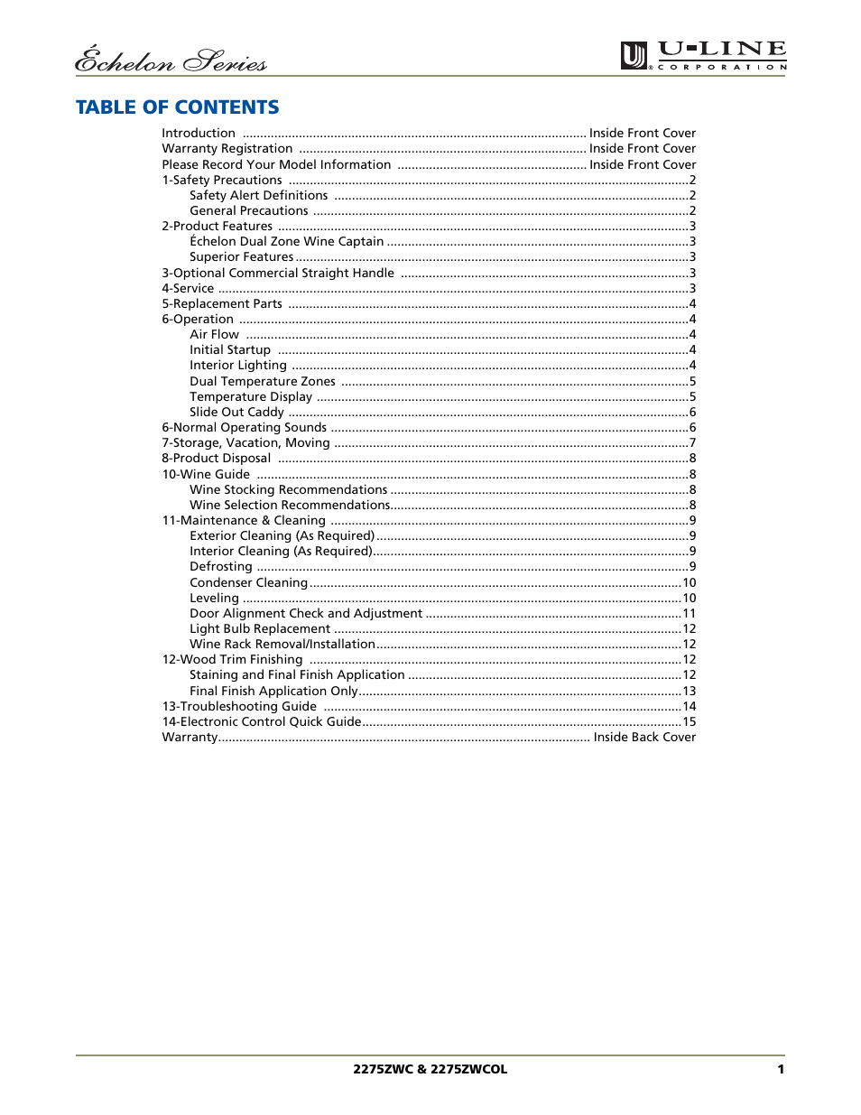 U-Line 2275ZWC User Manual | Page 3 / 20