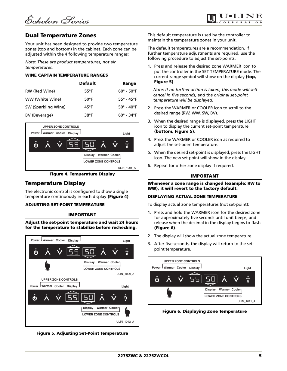 Dual temperature zones, Temperature display | U-Line 2275ZWC User Manual | Page 7 / 20