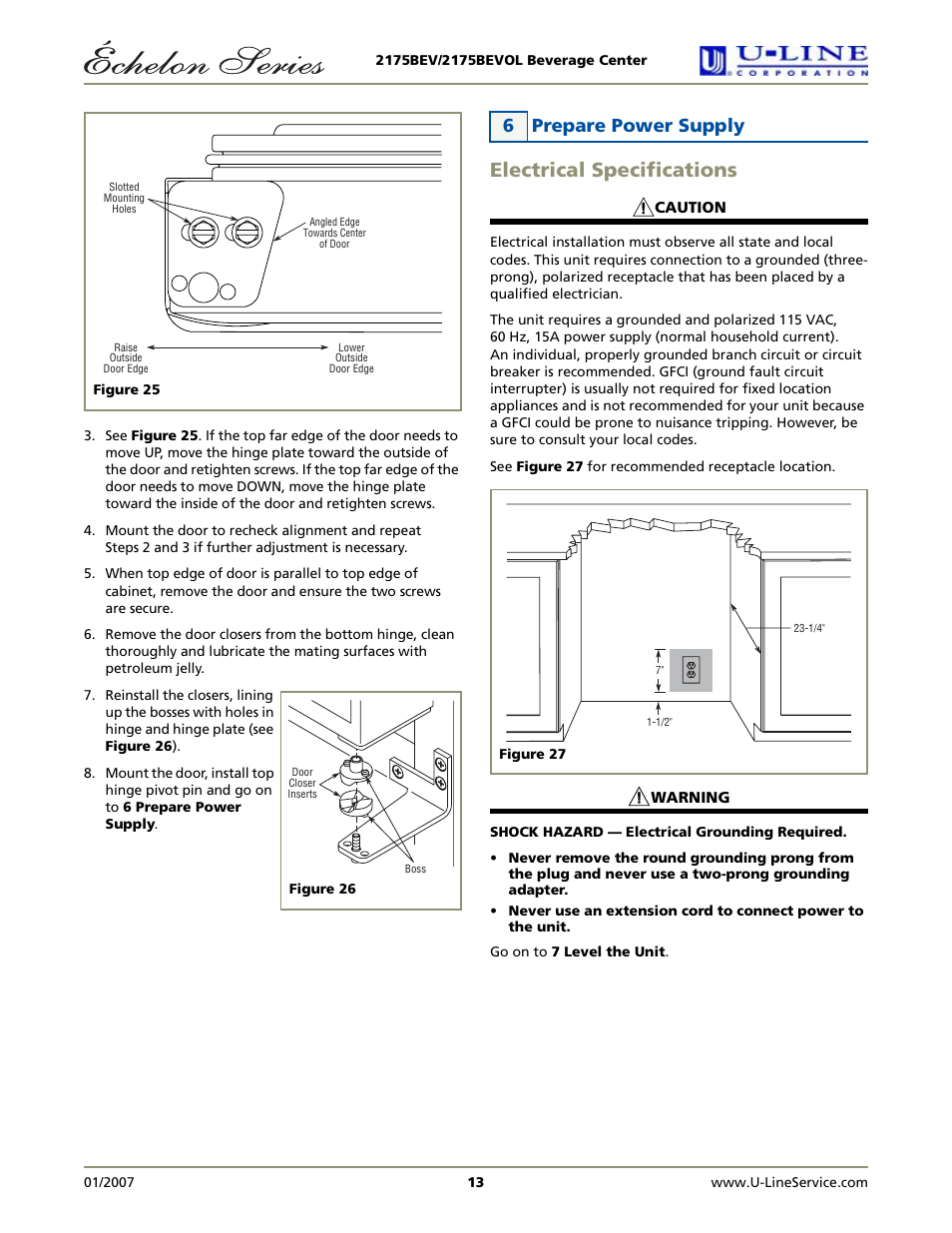 Electrical specifications, 6 prepare power supply | U-Line 2175BEVS User Manual | Page 13 / 16