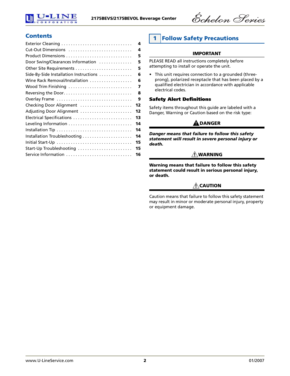U-Line 2175BEVS User Manual | Page 2 / 16