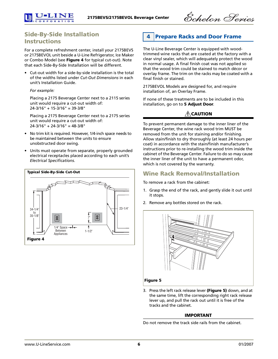 Side-by-side installation instructions, Wine rack removal/installation, 4 prepare racks and door frame | U-Line 2175BEVS User Manual | Page 6 / 16