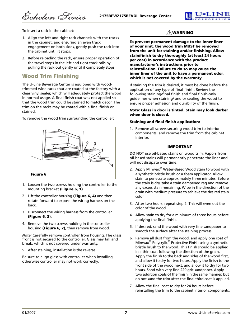 Wood trim finishing | U-Line 2175BEVS User Manual | Page 7 / 16