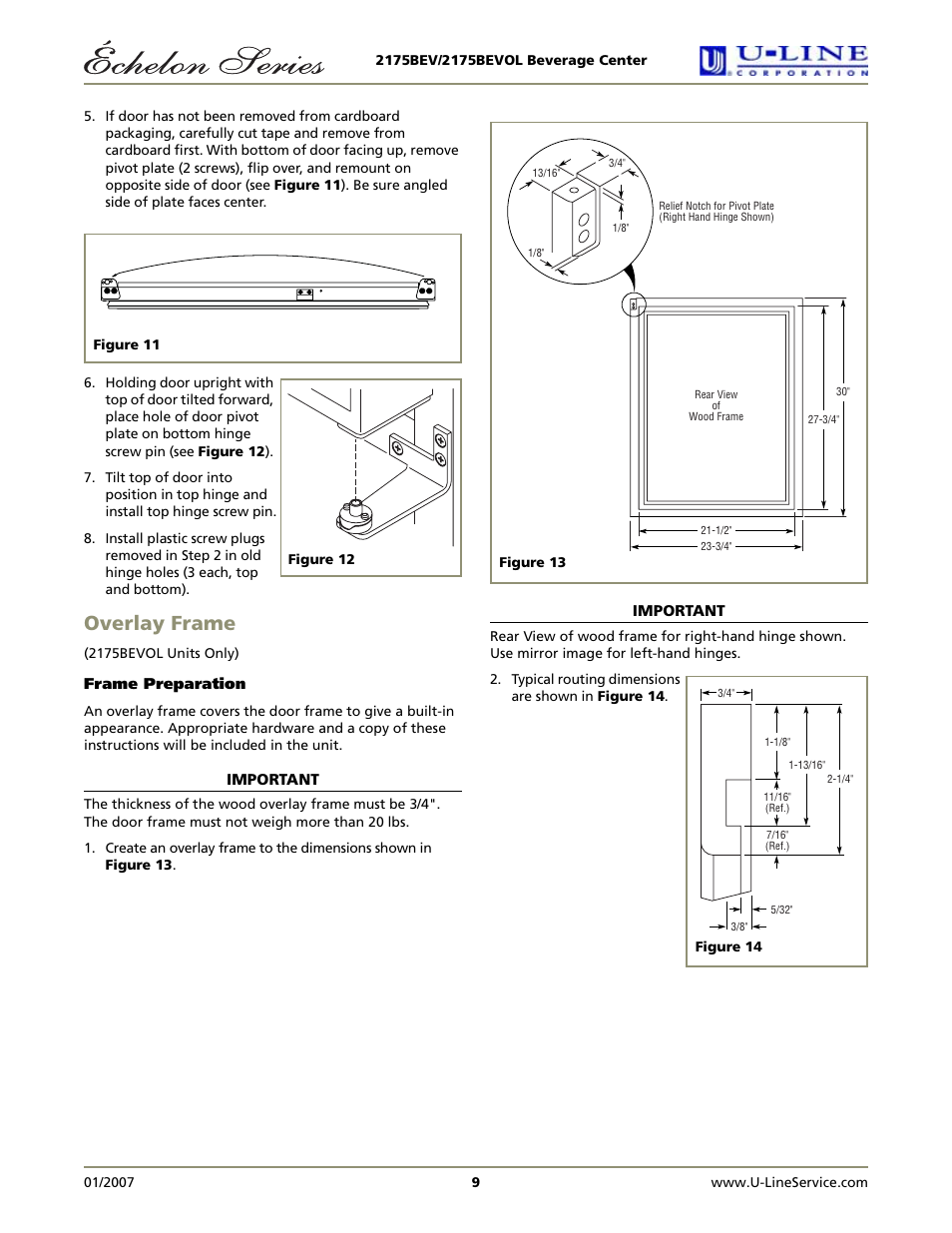 Overlay frame | U-Line 2175BEVS User Manual | Page 9 / 16