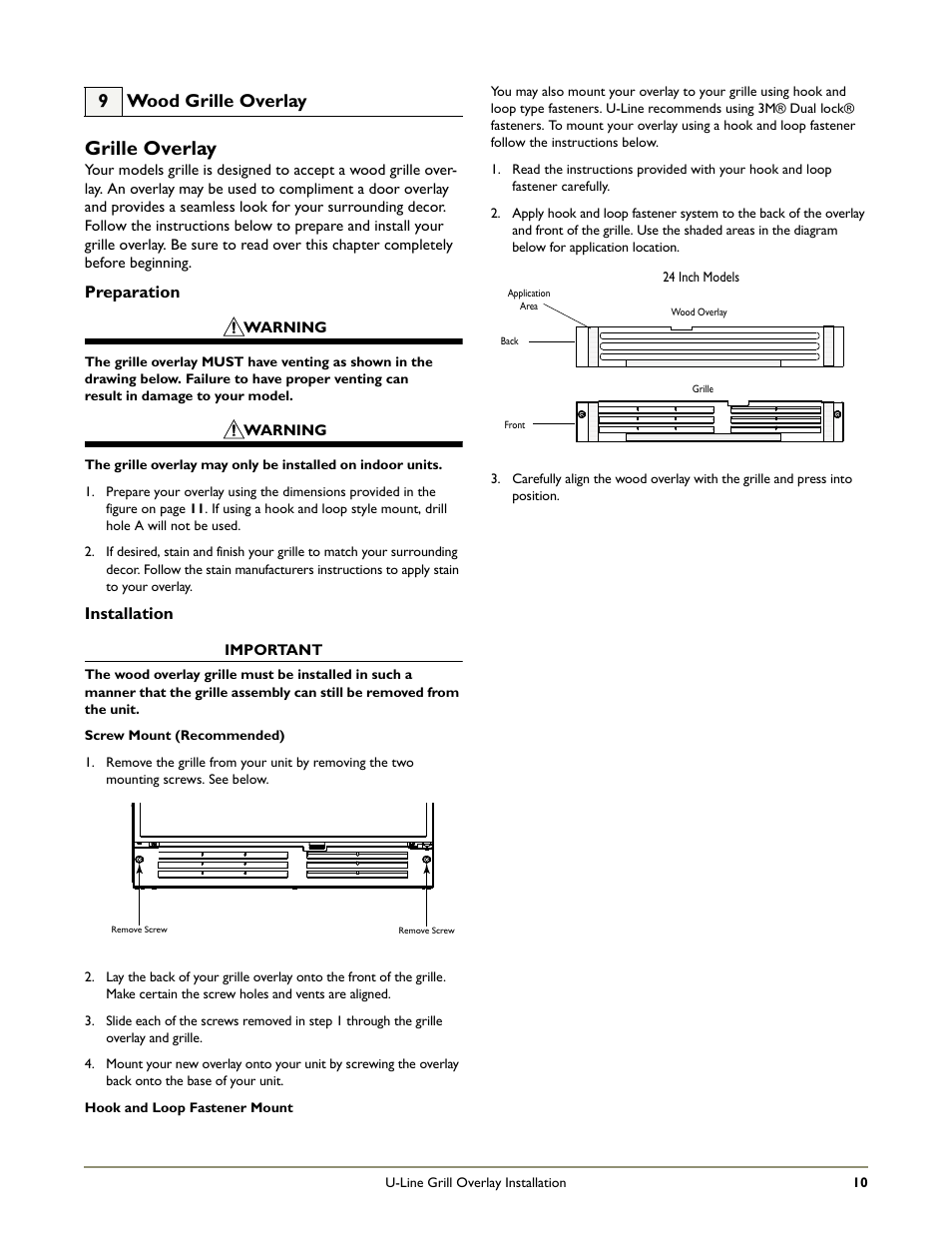 Grille overlay, 9 wood grille overlay | U-Line 2275DWRW User Manual | Page 12 / 17