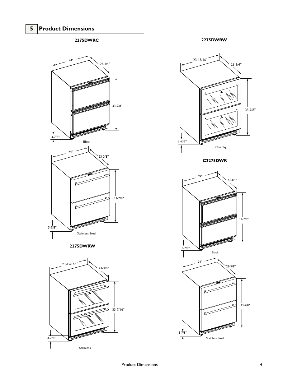 5 product dimensions | U-Line 2275DWRW User Manual | Page 6 / 17