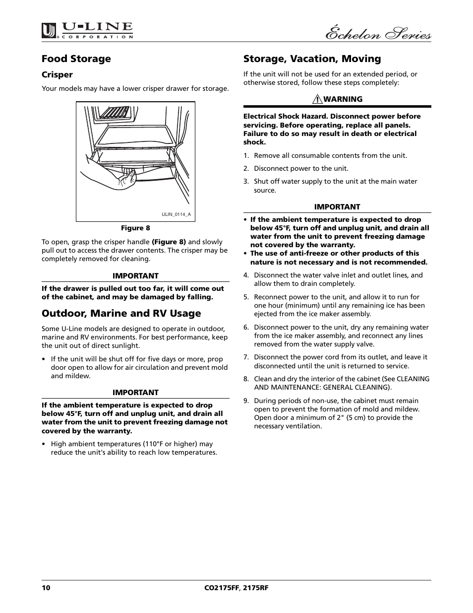 Food storage, Outdoor, marine and rv usage, Storage, vacation, moving | U-Line CO2175RF User Manual | Page 10 / 24