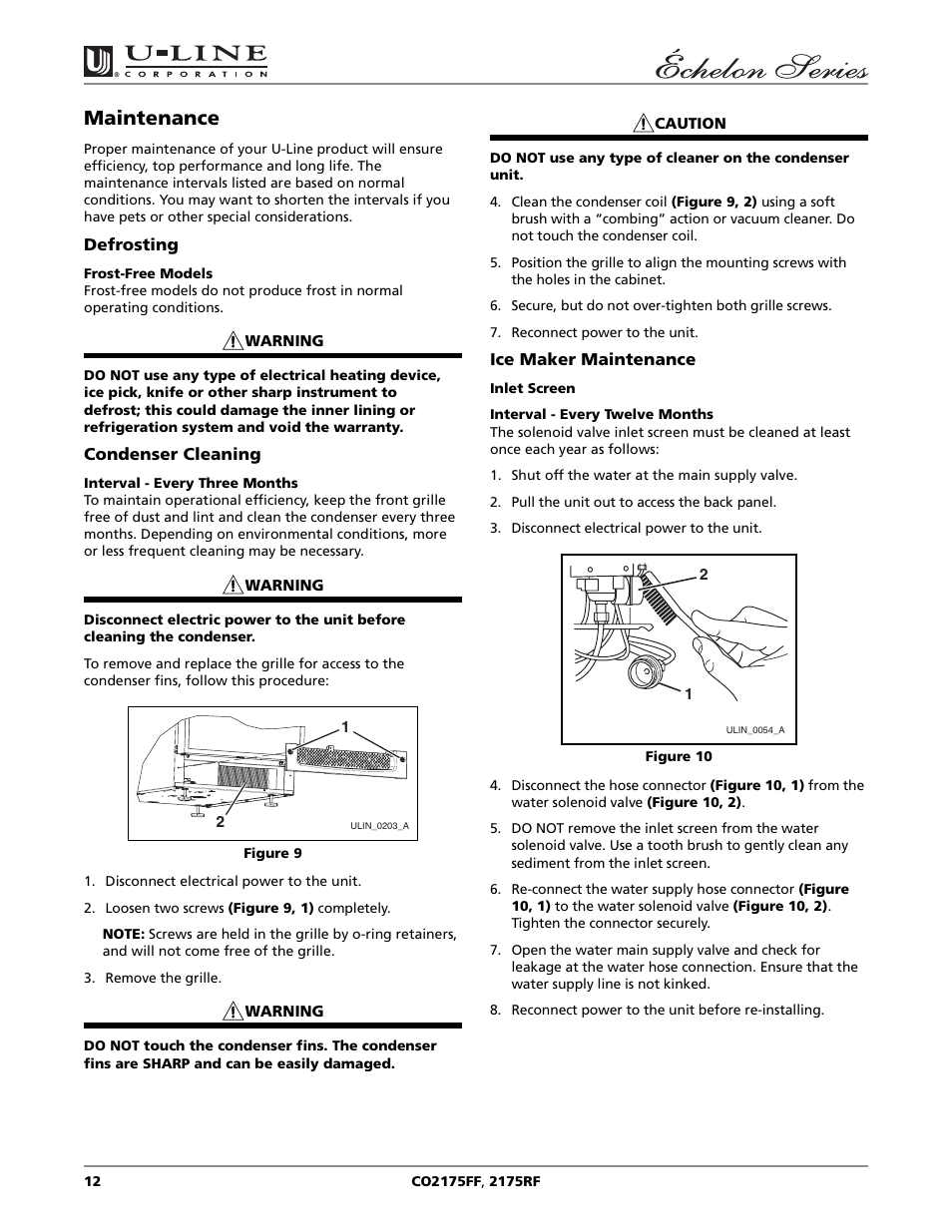 Maintenance | U-Line CO2175RF User Manual | Page 12 / 24