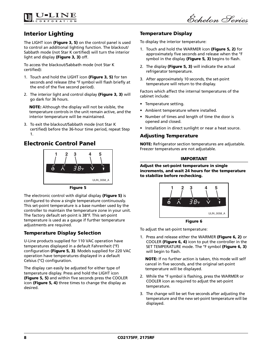 Interior lighting, Electronic control panel | U-Line CO2175RF User Manual | Page 8 / 24
