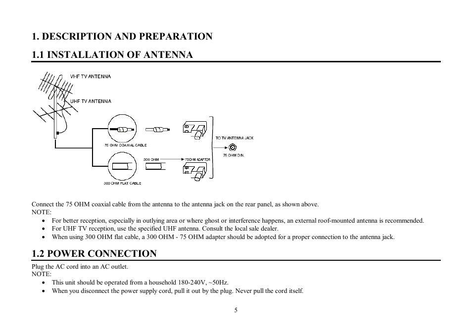 2 power connection | Hyundai H-TV2103 User Manual | Page 5 / 49