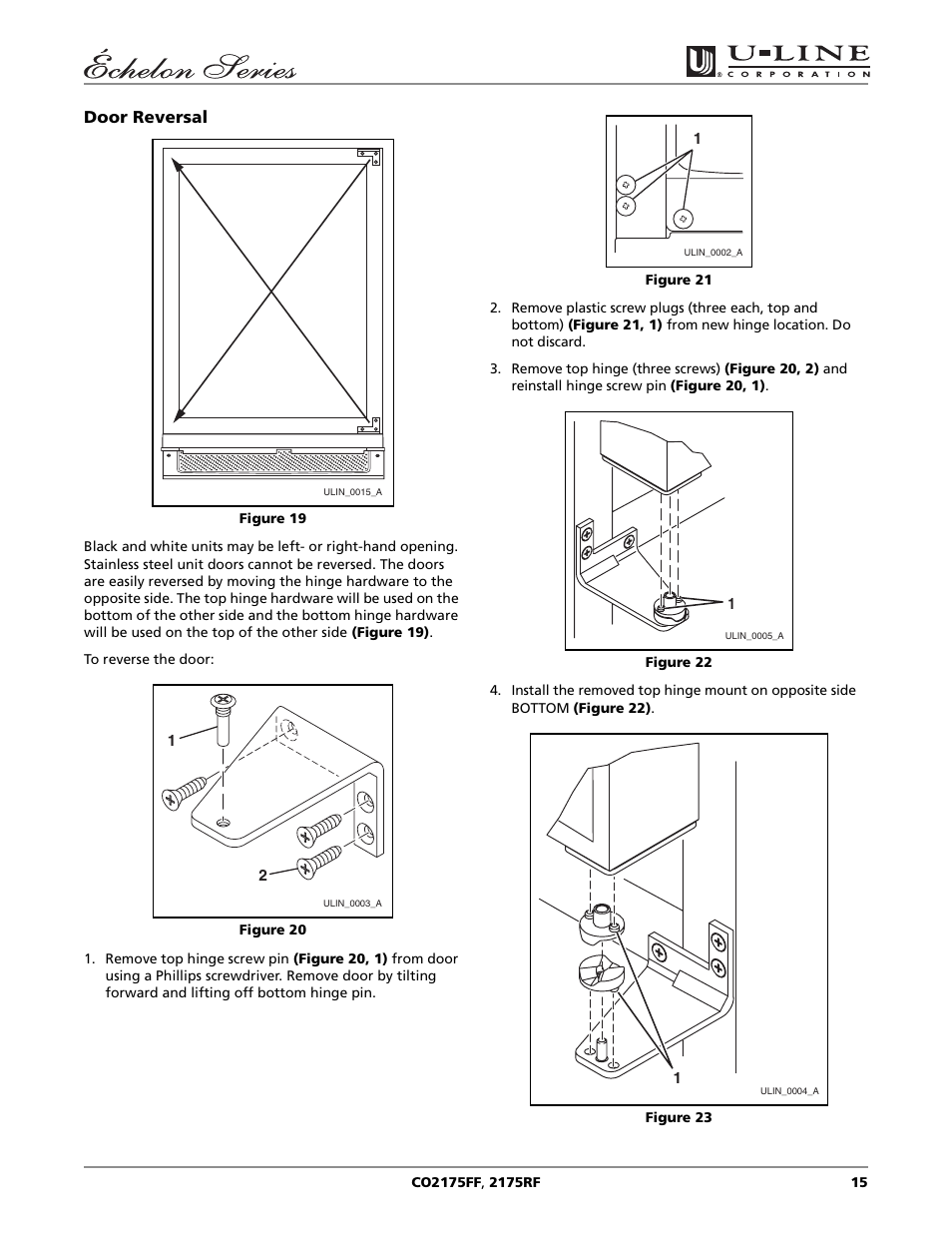 Door reversal | U-Line CO2175FF User Manual | Page 15 / 24