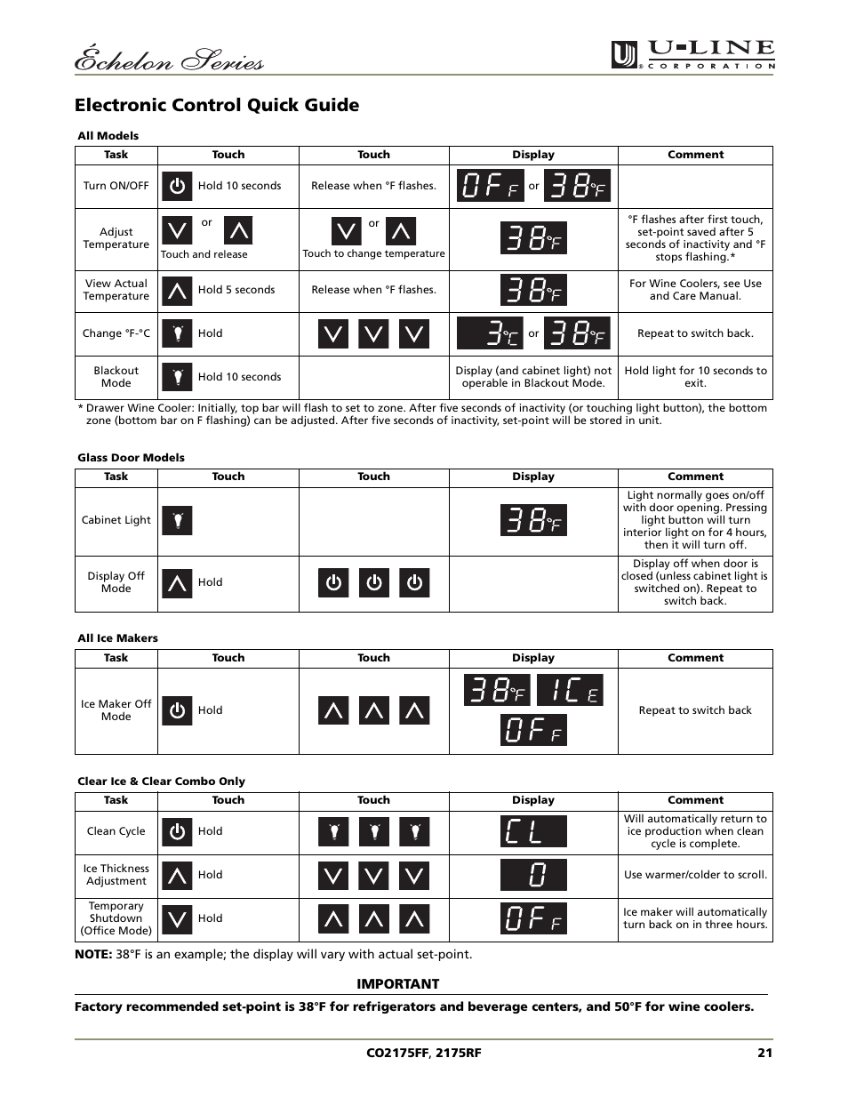 Electronic control quick guide | U-Line CO2175FF User Manual | Page 21 / 24
