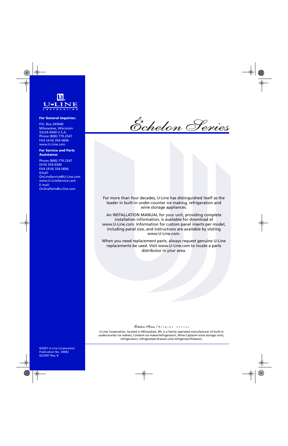 U-Line CO2175FF User Manual | Page 24 / 24