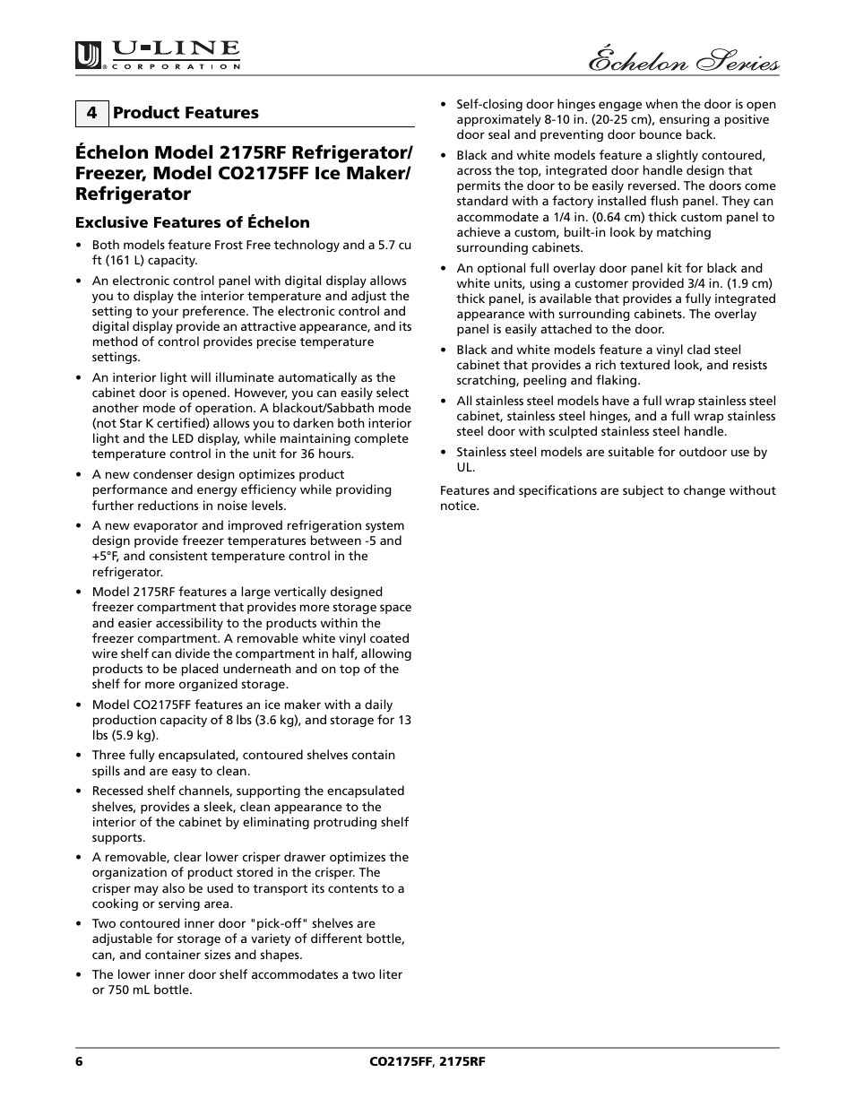 4 product features | U-Line CO2175FF User Manual | Page 6 / 24