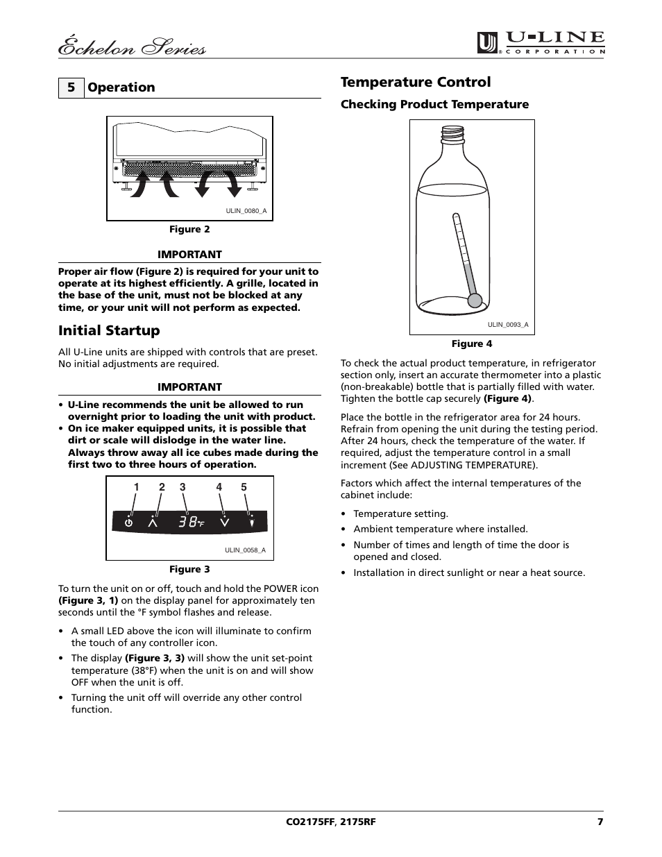 Initial startup, Temperature control, 5 operation | U-Line CO2175FF User Manual | Page 7 / 24