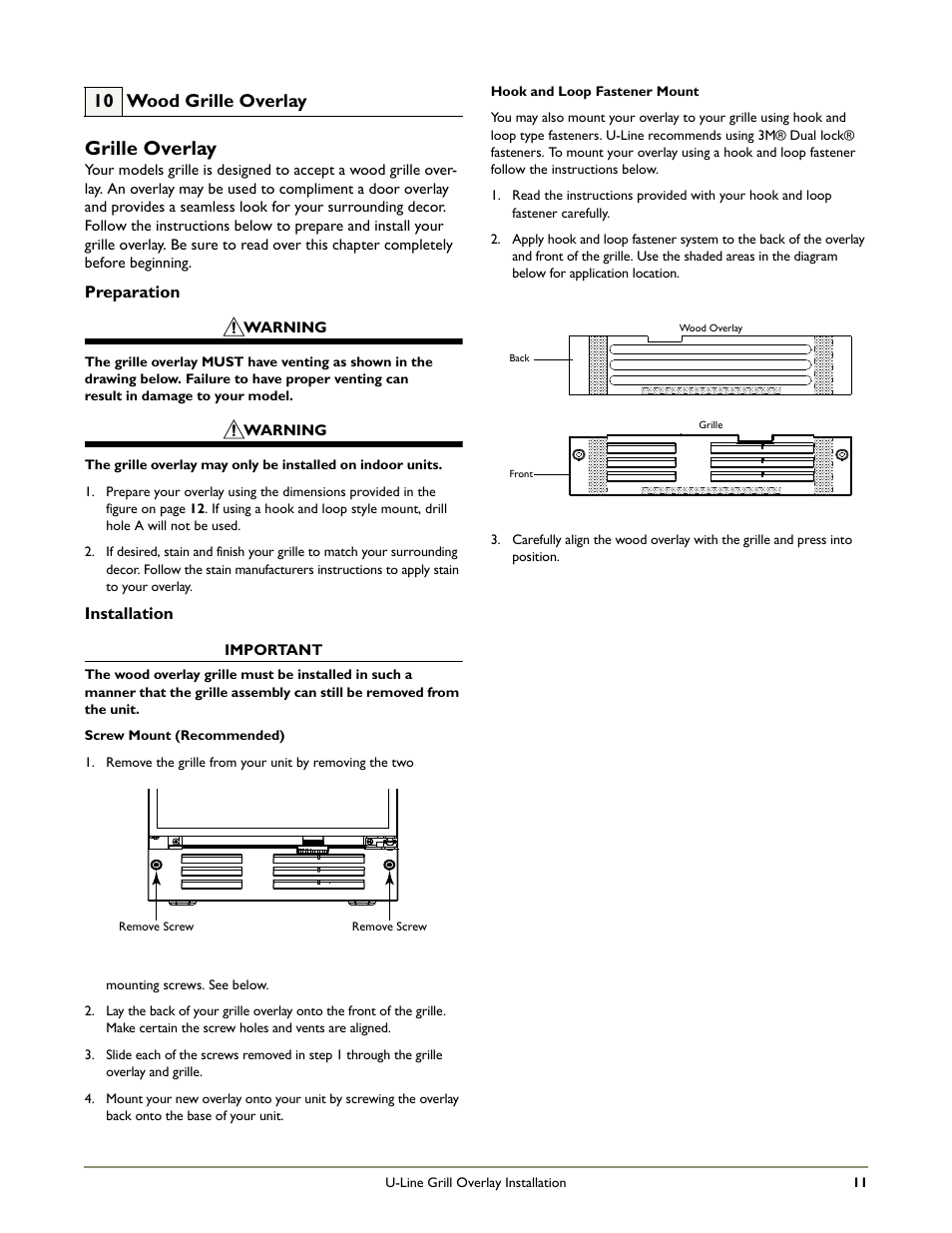 Grille overlay, 10 wood grille overlay | U-Line 1175WC User Manual | Page 13 / 16