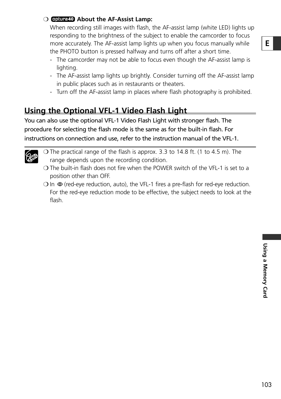 Using the optional vfl-1 video flash light | U-Line 30 User Manual | Page 103 / 166