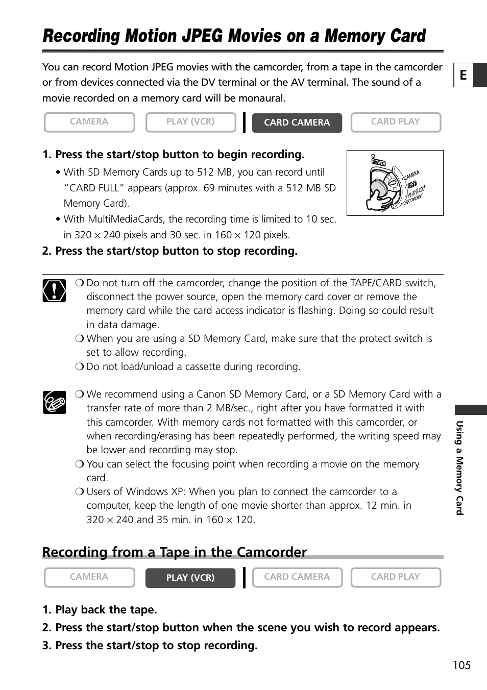 Recording from a tape in the camcorder | U-Line 30 User Manual | Page 105 / 166