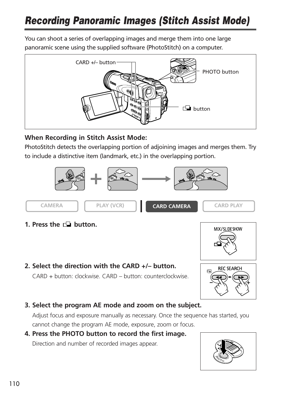 Recording panoramic images (stitch assist mode) | U-Line 30 User Manual | Page 110 / 166
