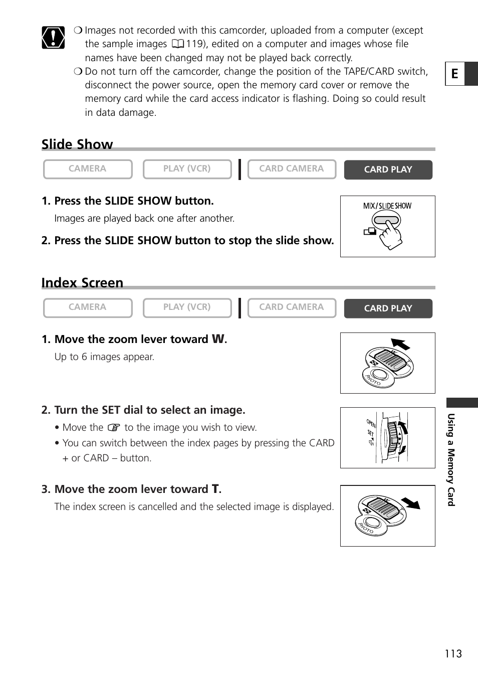 Slide show, Index screen | U-Line 30 User Manual | Page 113 / 166