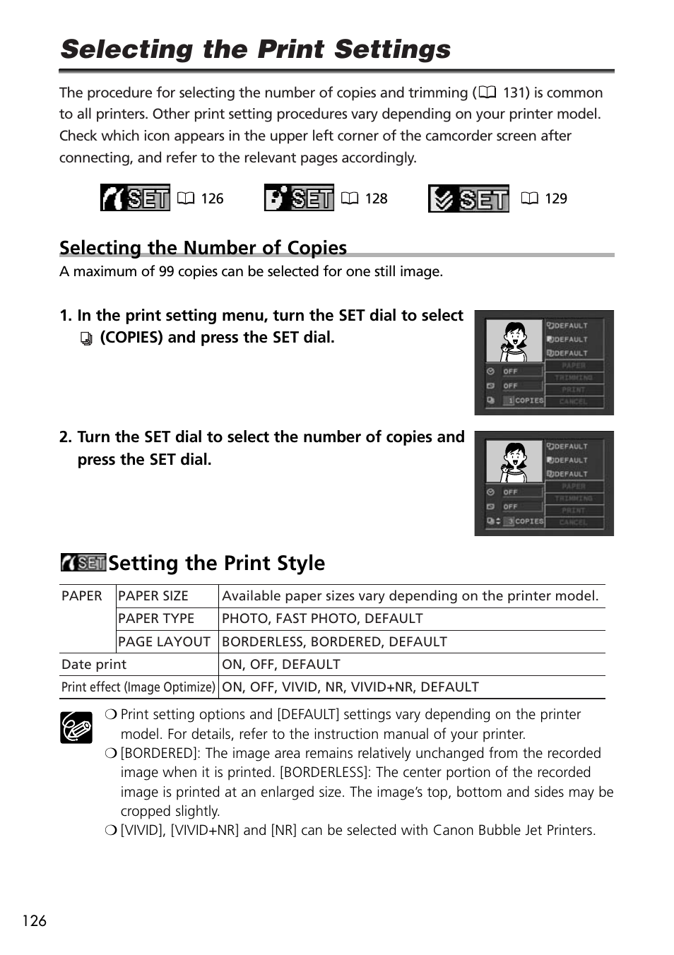 Selecting the print settings, Setting the print style, Selecting the number of copies | U-Line 30 User Manual | Page 126 / 166