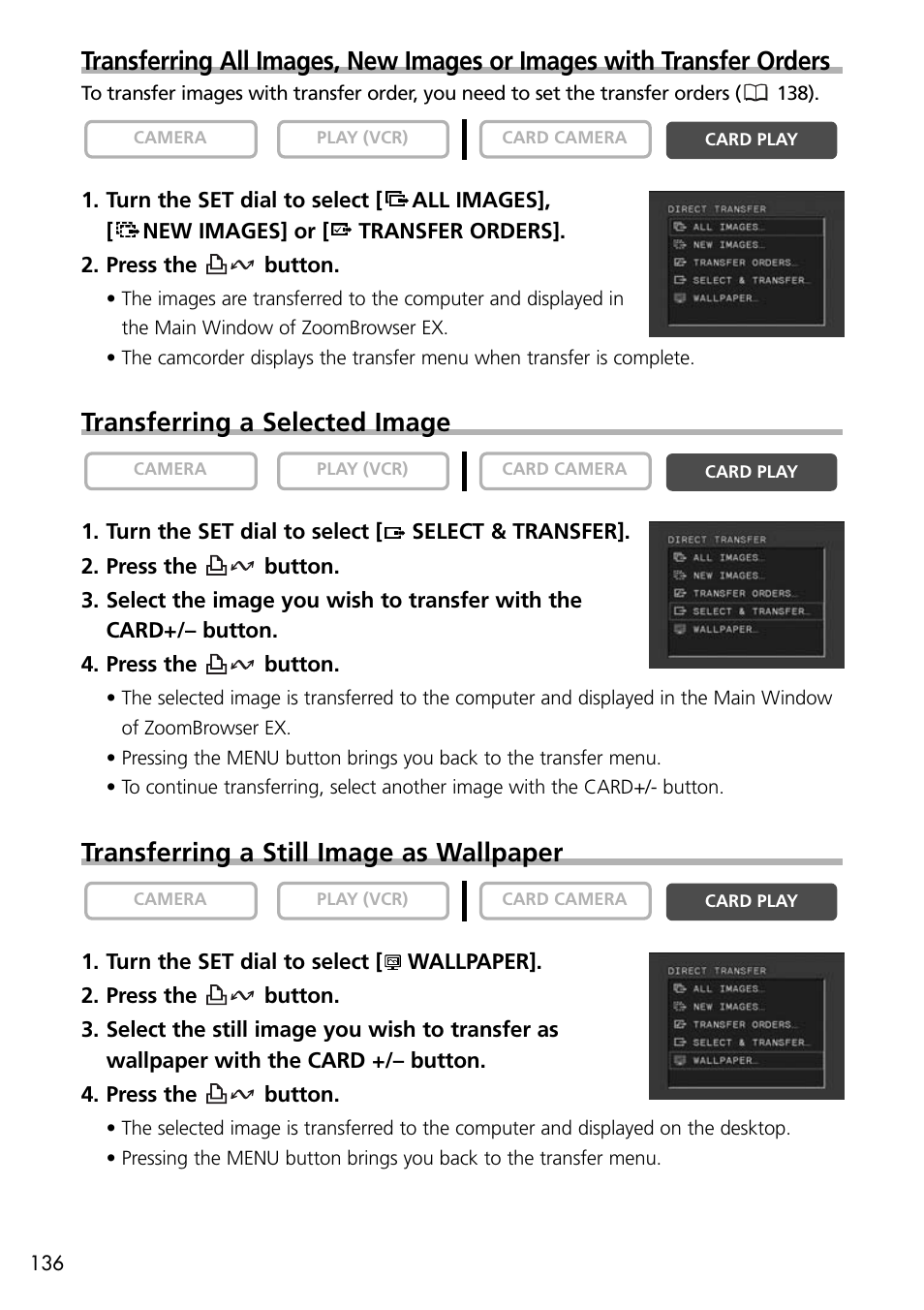 Transferring a selected image, Transferring a still image as wallpaper | U-Line 30 User Manual | Page 136 / 166