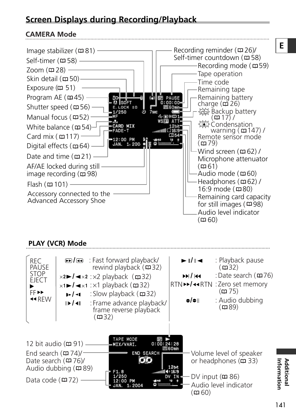 Screen displays during recording/playback | U-Line 30 User Manual | Page 141 / 166