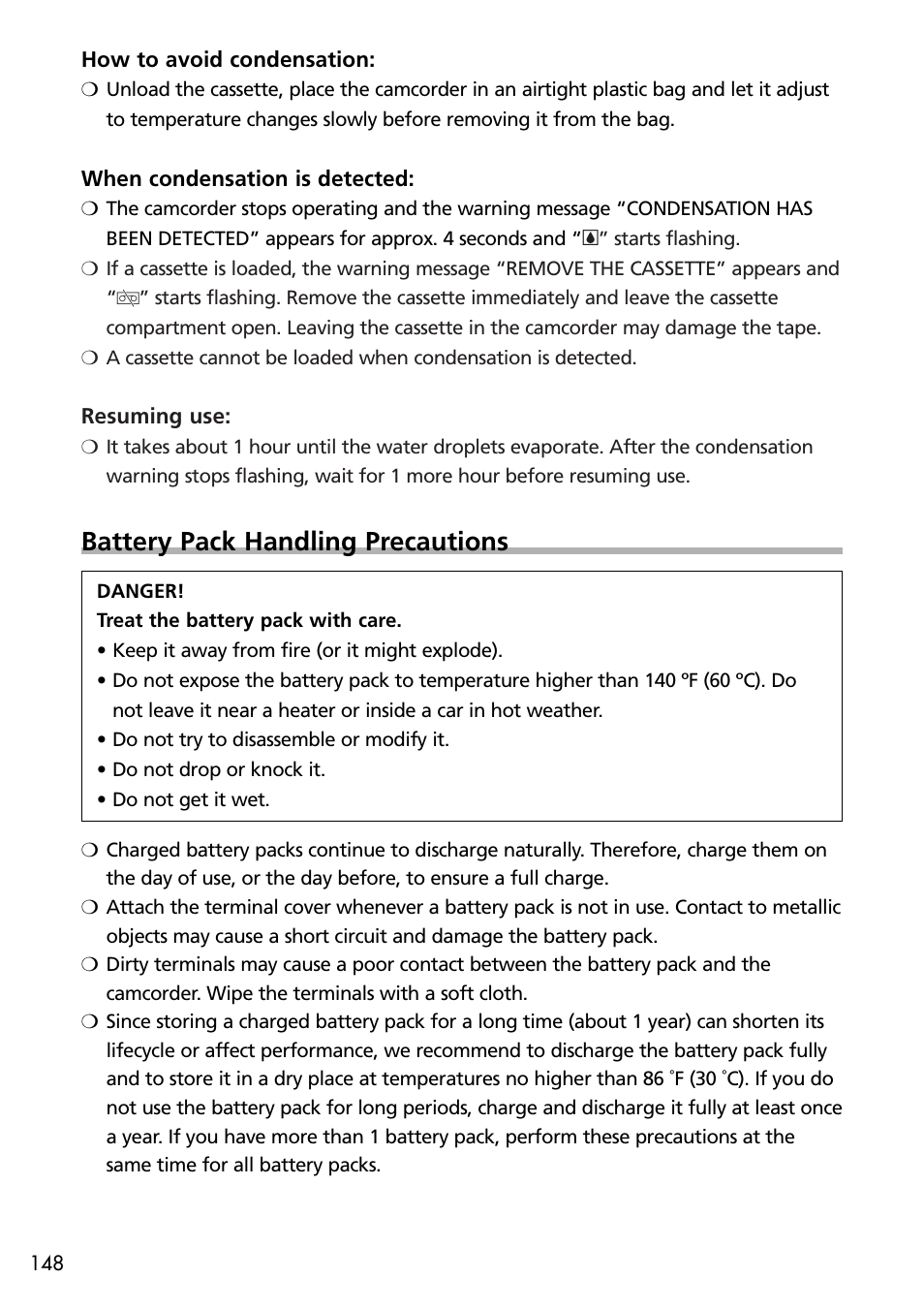 Battery pack handling precautions | U-Line 30 User Manual | Page 148 / 166