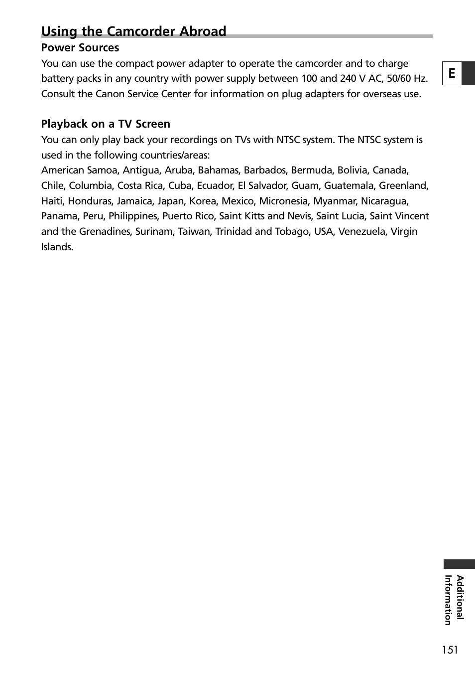 Eusing the camcorder abroad | U-Line 30 User Manual | Page 151 / 166