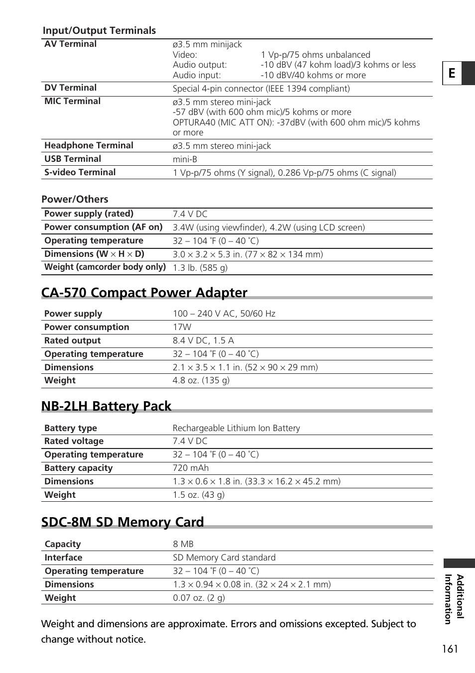 Ca-570 compact power adapter, Nb-2lh battery pack | U-Line 30 User Manual | Page 161 / 166