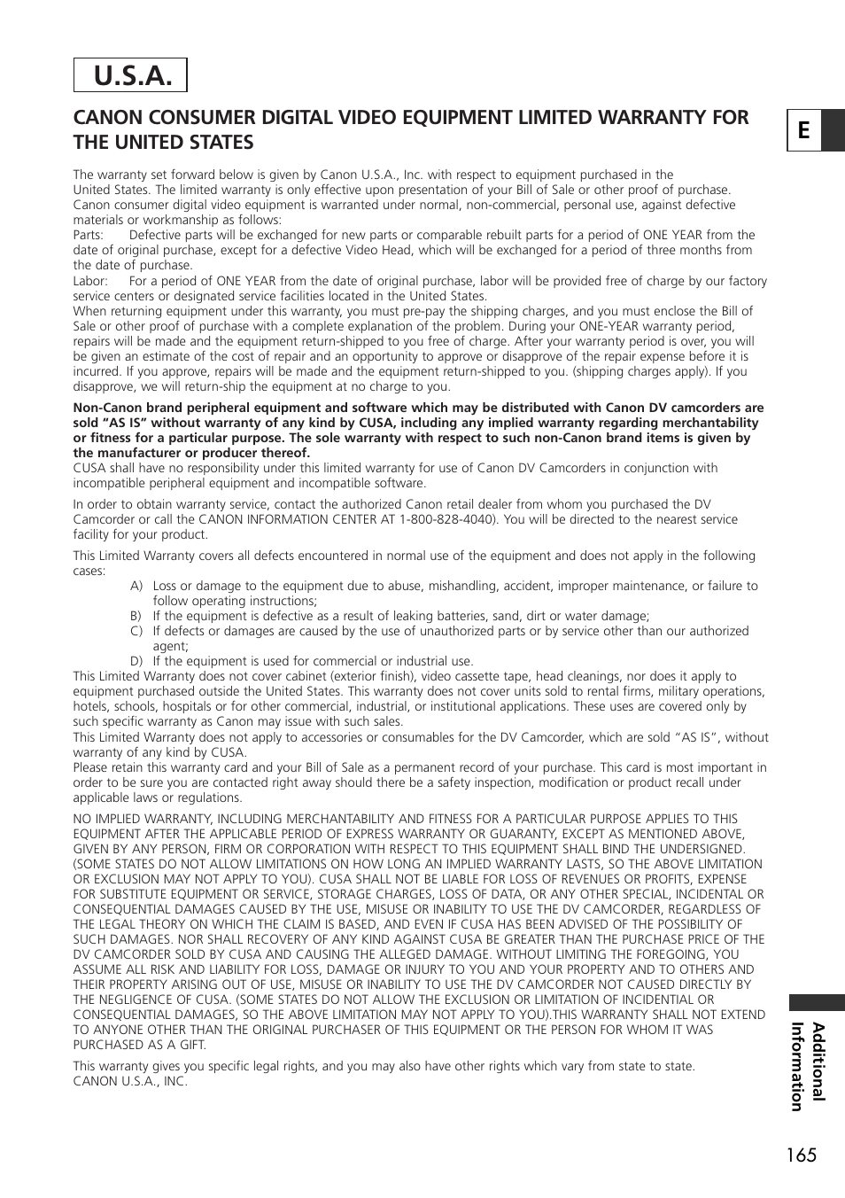 U.s.a | U-Line 30 User Manual | Page 165 / 166