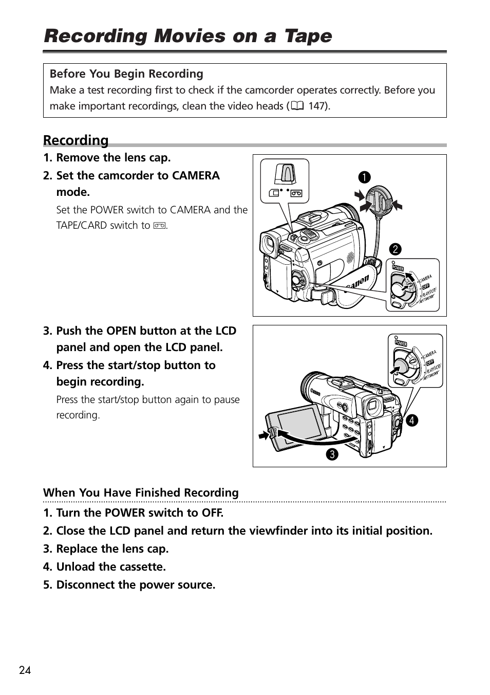 Recording movies on a tape, Recording | U-Line 30 User Manual | Page 24 / 166