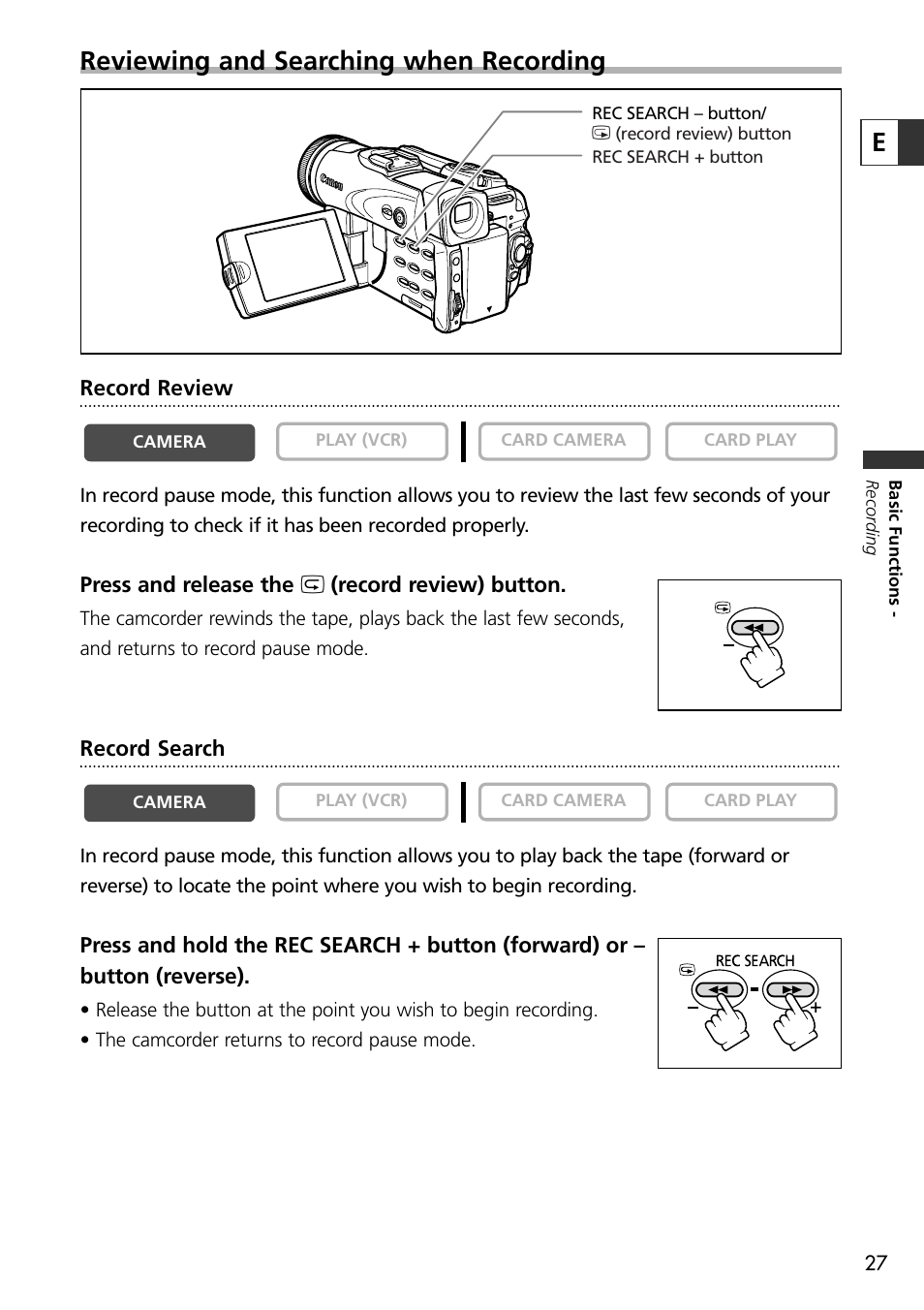 Ereviewing and searching when recording | U-Line 30 User Manual | Page 27 / 166