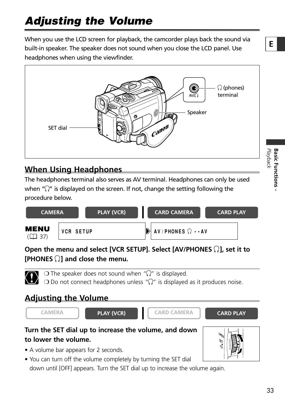 Adjusting the volume, When using headphones | U-Line 30 User Manual | Page 33 / 166