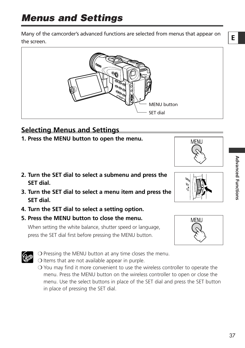 Menus and settings, Selecting menus and settings | U-Line 30 User Manual | Page 37 / 166