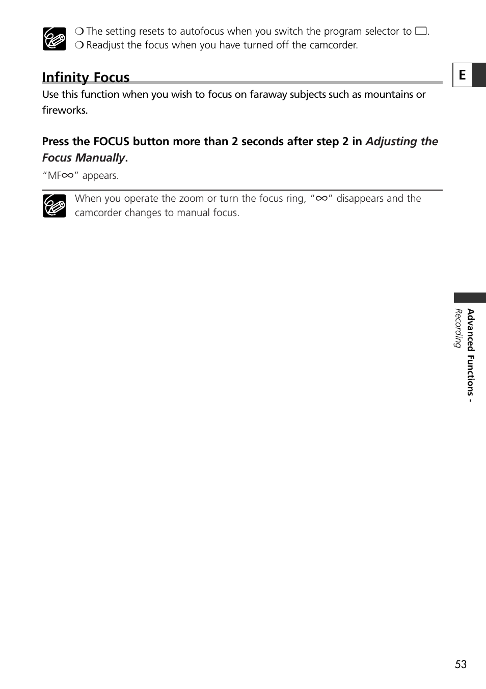 Infinity focus | U-Line 30 User Manual | Page 53 / 166