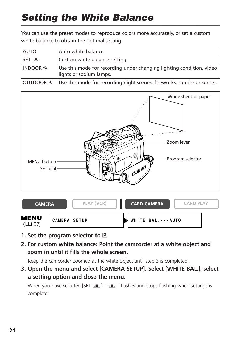 Setting the white balance | U-Line 30 User Manual | Page 54 / 166