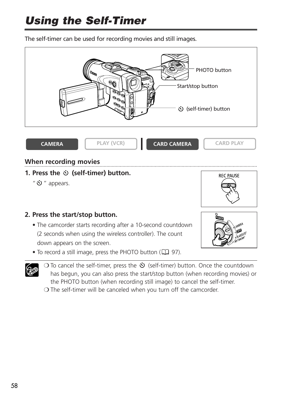 Using the self-timer | U-Line 30 User Manual | Page 58 / 166