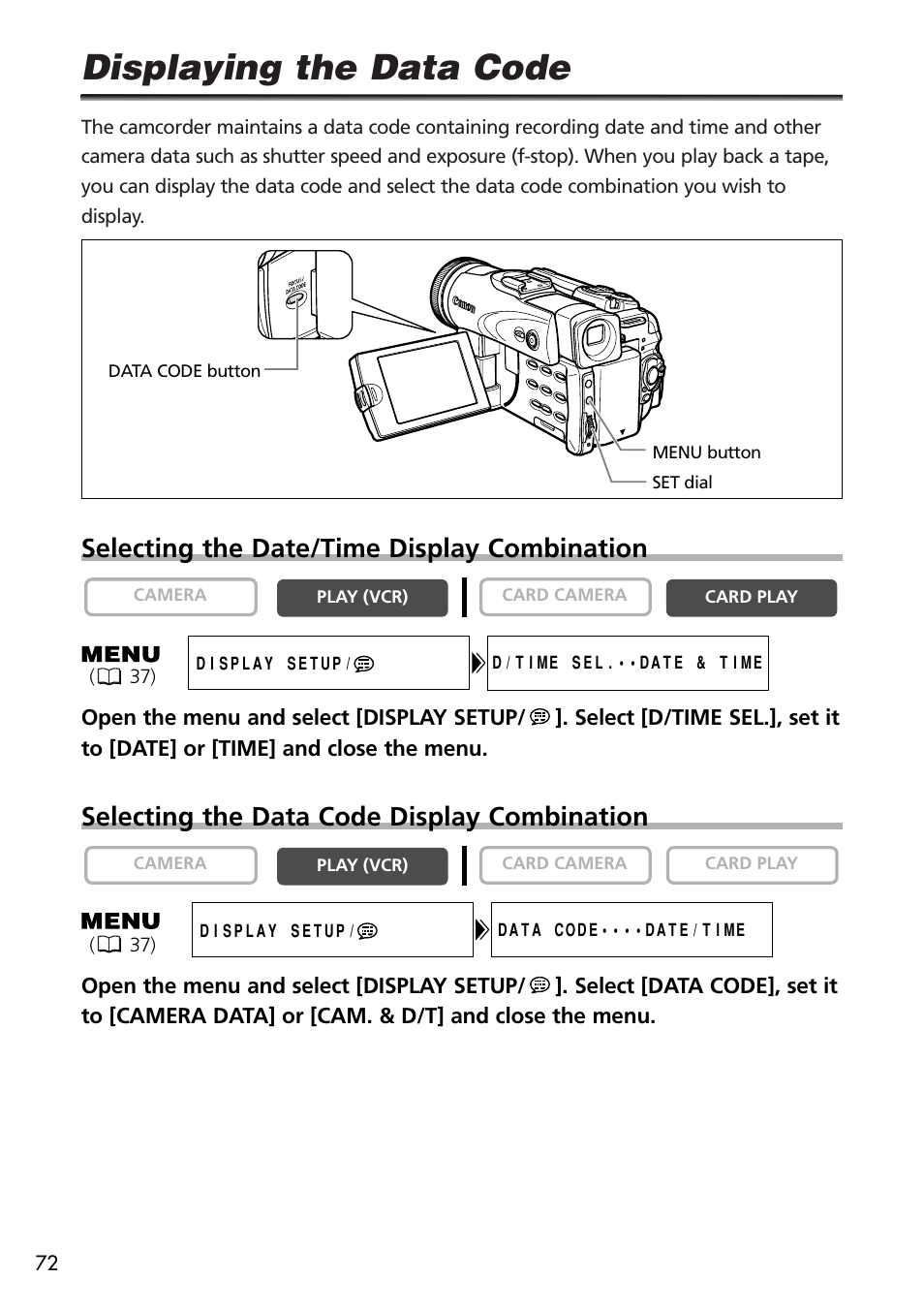 Displaying the data code, Selecting the date/time display combination, Selecting the data code display combination | U-Line 30 User Manual | Page 72 / 166