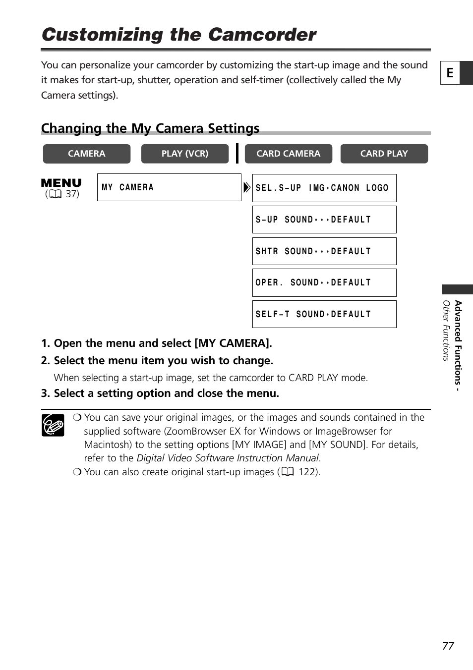 Customizing the camcorder, Changing the my camera settings | U-Line 30 User Manual | Page 77 / 166