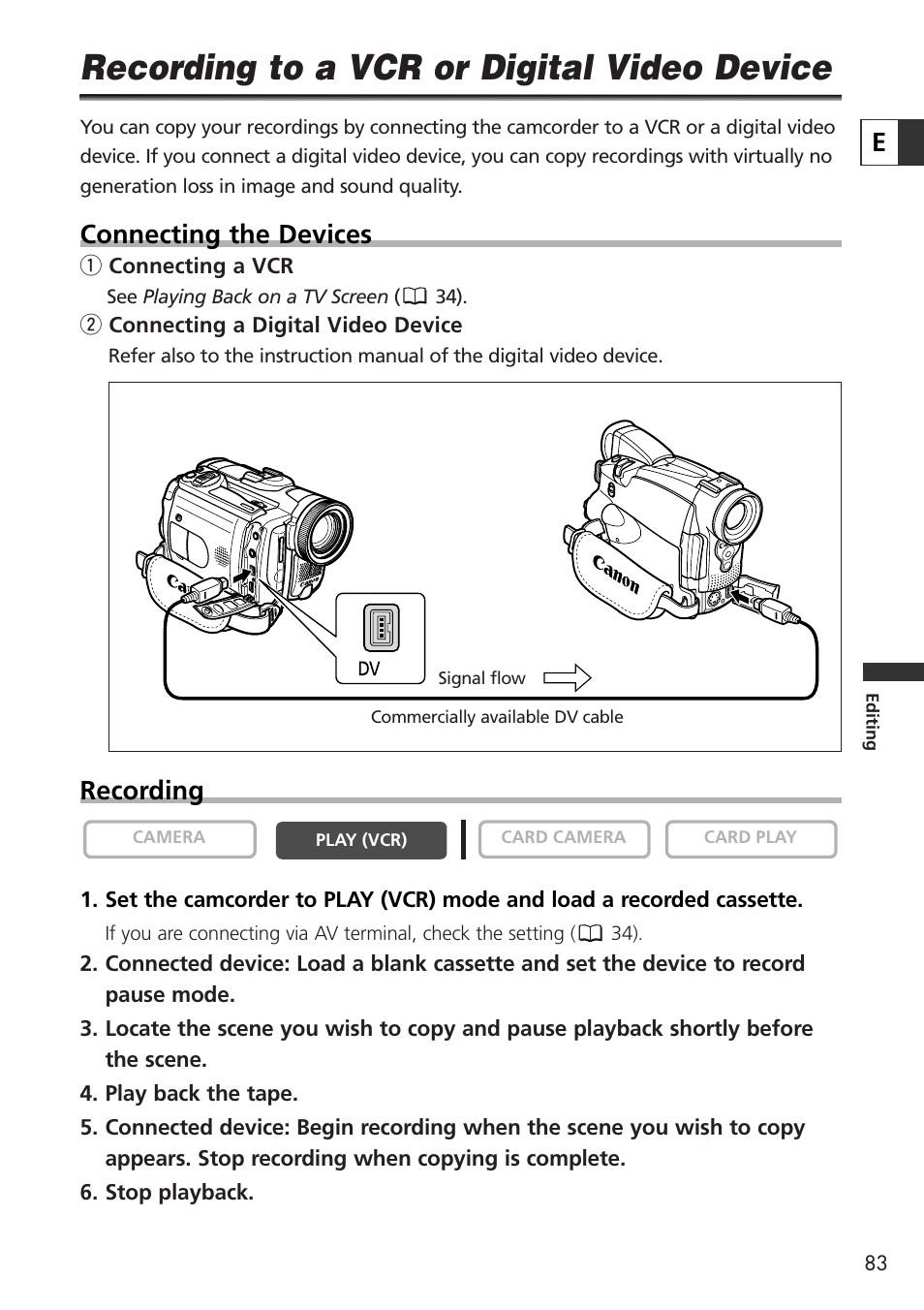 Recording to a vcr or digital video device, Connecting the devices, Recording | U-Line 30 User Manual | Page 83 / 166