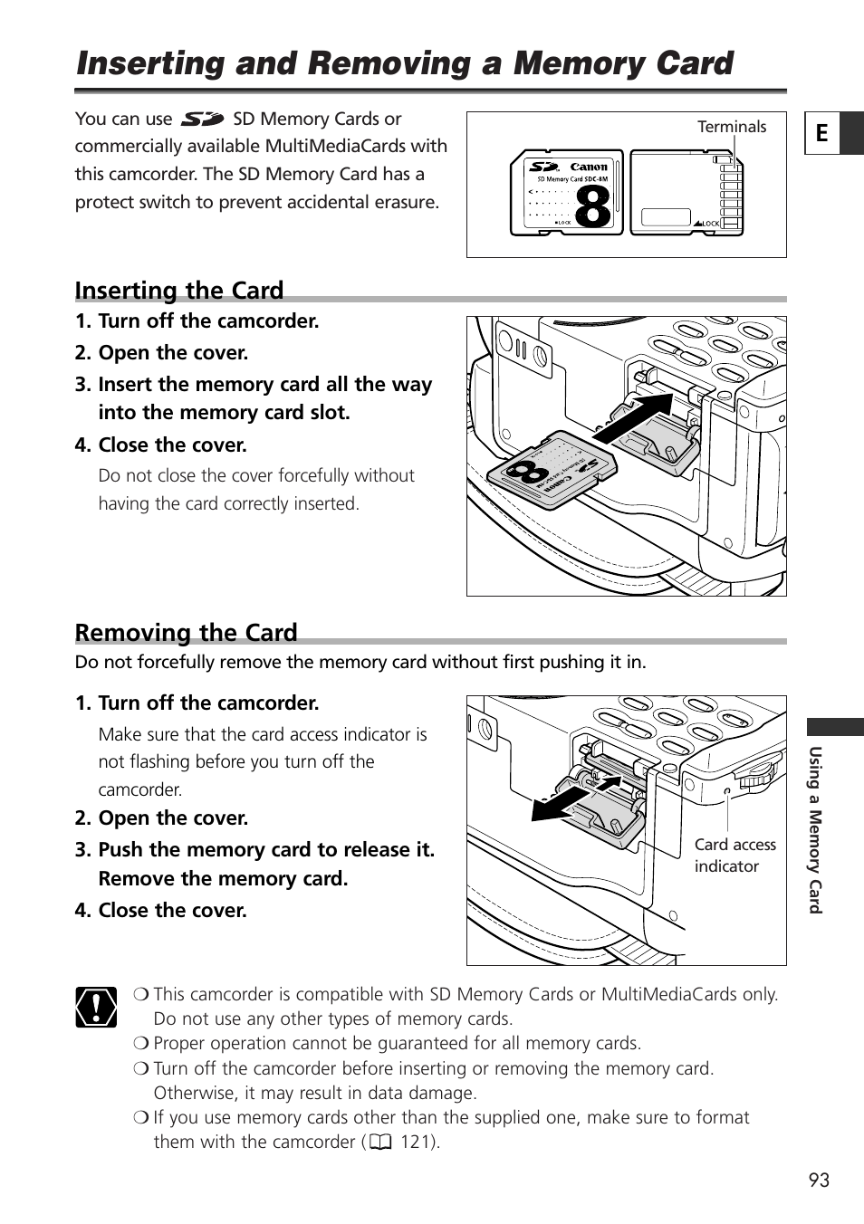Inserting the card, Removing the card | U-Line 30 User Manual | Page 93 / 166