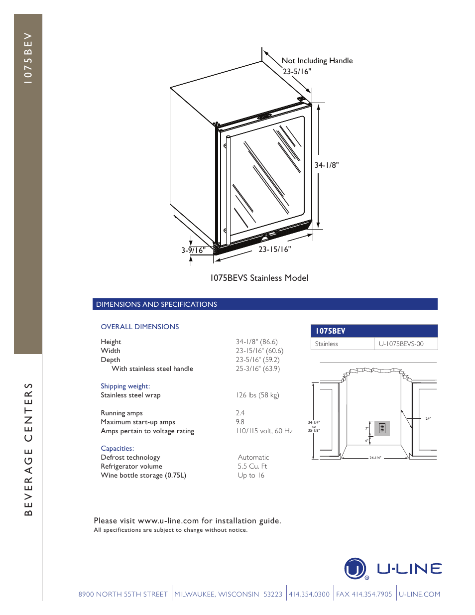 U-Line 1075BEV User Manual | Page 2 / 2